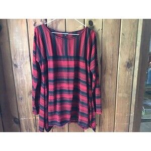 Max Edition Top Size L Red Black Stripes Long Sleeves Boat Neck Casual